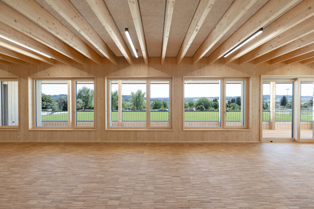 Neubau Haus der Vereine, Öhningen, Holzbau, Brettsperrholz, AKKU Architekten Konstanz, Architektur